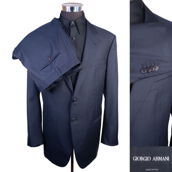 Giorgio Armani 2-Pcs Suit Blue Striped Wool/Silk Blazer Sz 48R Pants 40X32 EUC - Picture 1 of 16